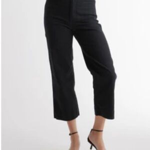 Quince Organic Stretch Cotton Twill Wide-Leg Crop Pant in black